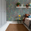 Jungle Leopards Washed Green Mural Wallpaper - room preview 06