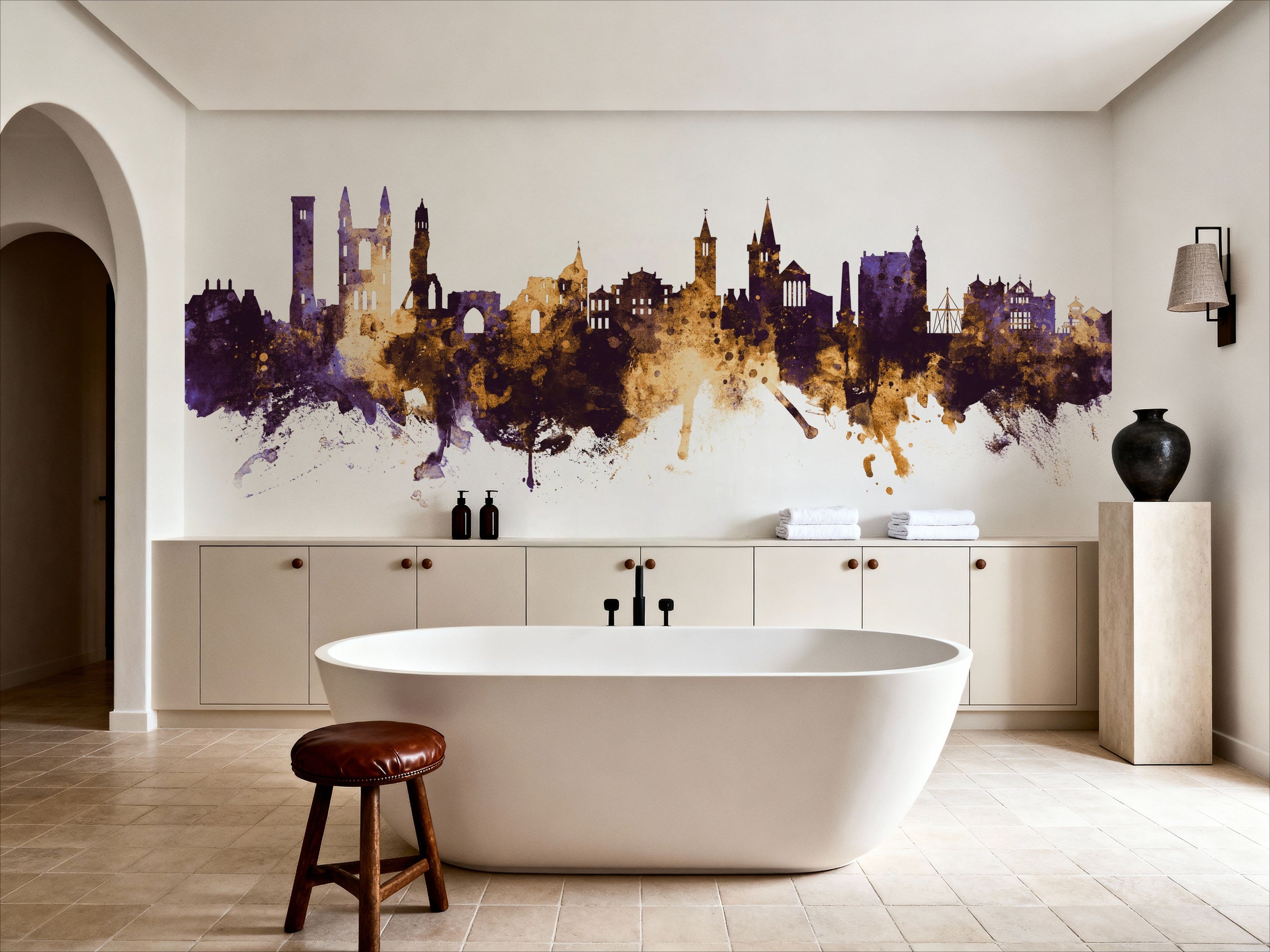 At Andrews Scotland Skyline Purple & Gold Mural Wallpaper