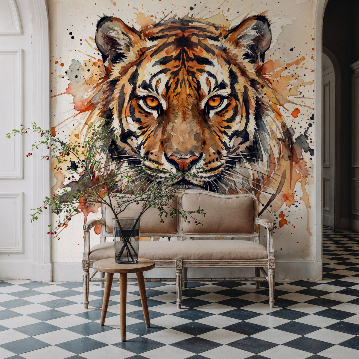 Tiger - Watercolor Predators Series Mural Wallpaper - room preview 06