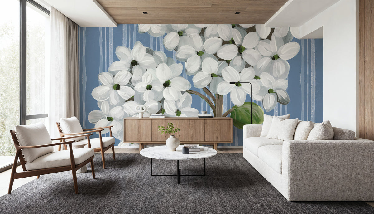 French Blue Hydrangeas II Mural Wallpaper - room preview 06