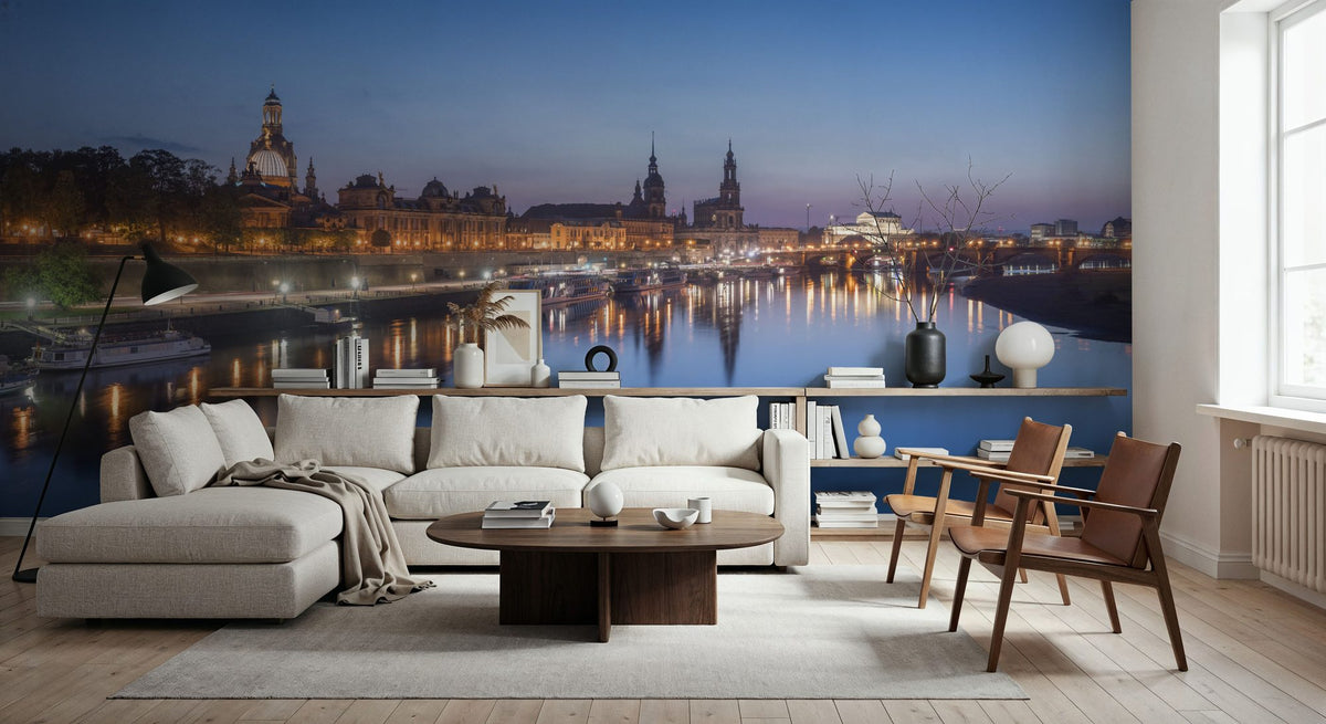 Riverside Twilight Mural Wallpaper - Blue Tone - room preview 06