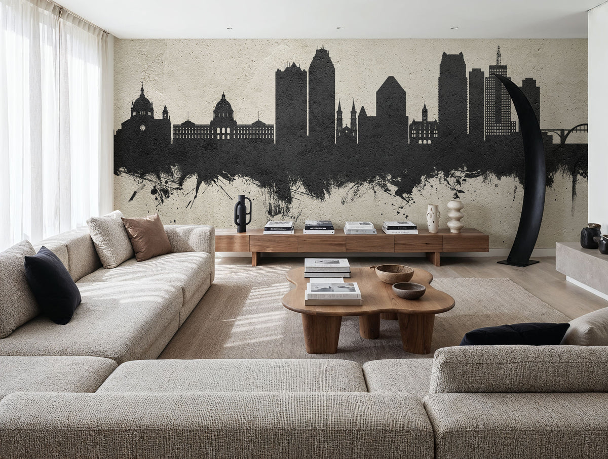Saint Paul Minnesota Skyline Concrete Mural Wallpaper - room preview 06