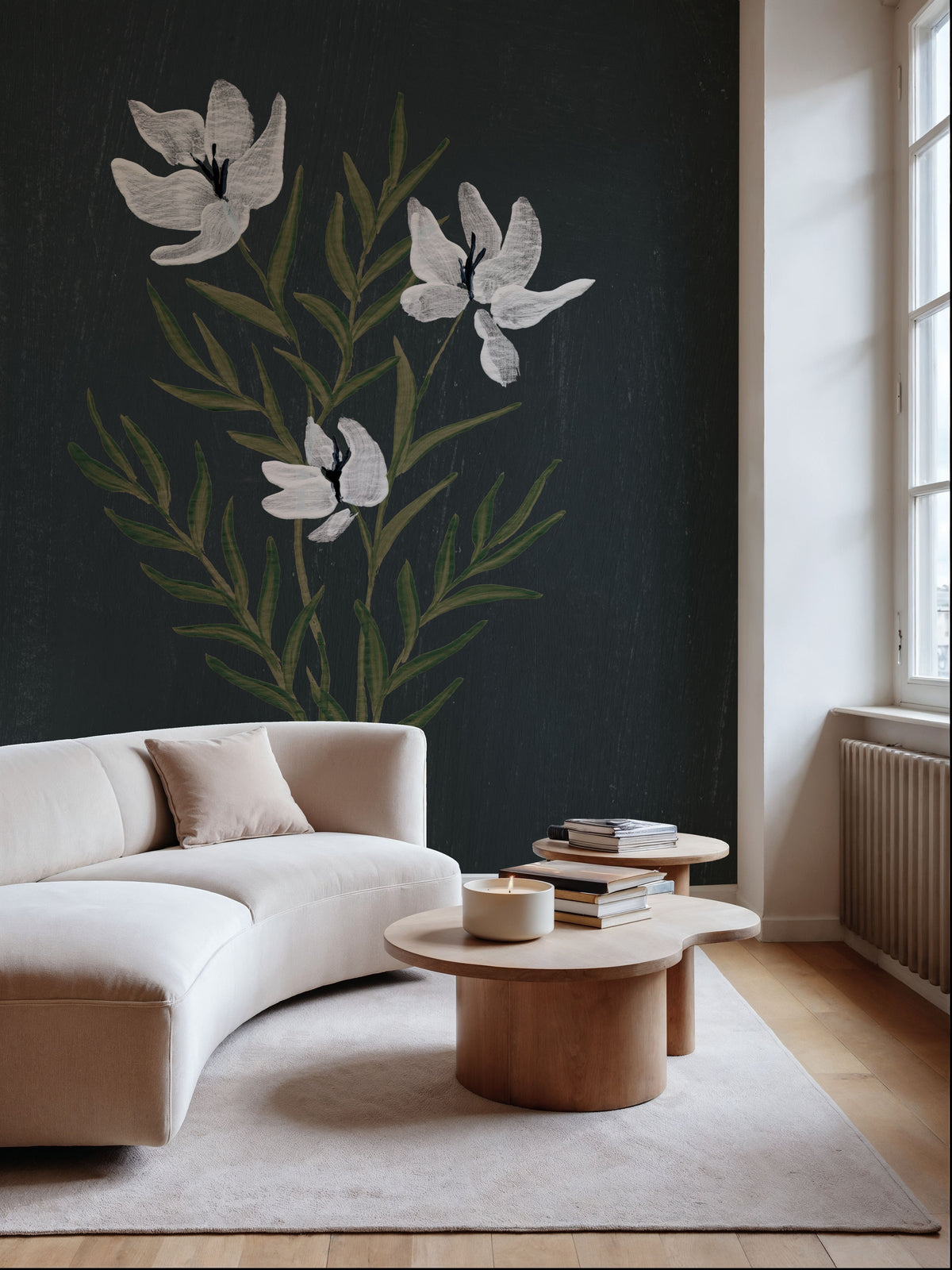 Pretty Little Flower IV Black Mural Wallpaper - room preview 06