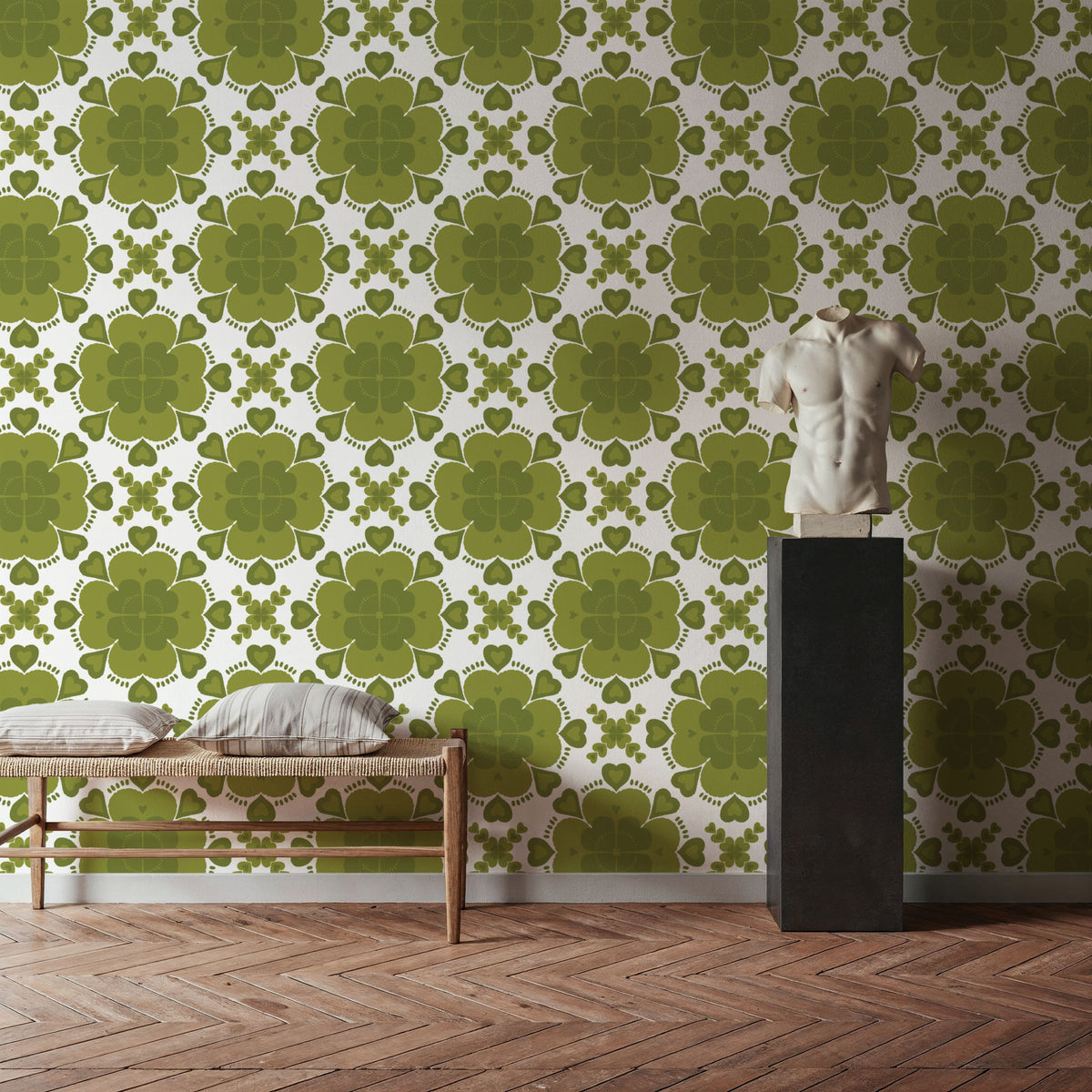 Green Clover Geometry Mural Wallpaper - room preview 06