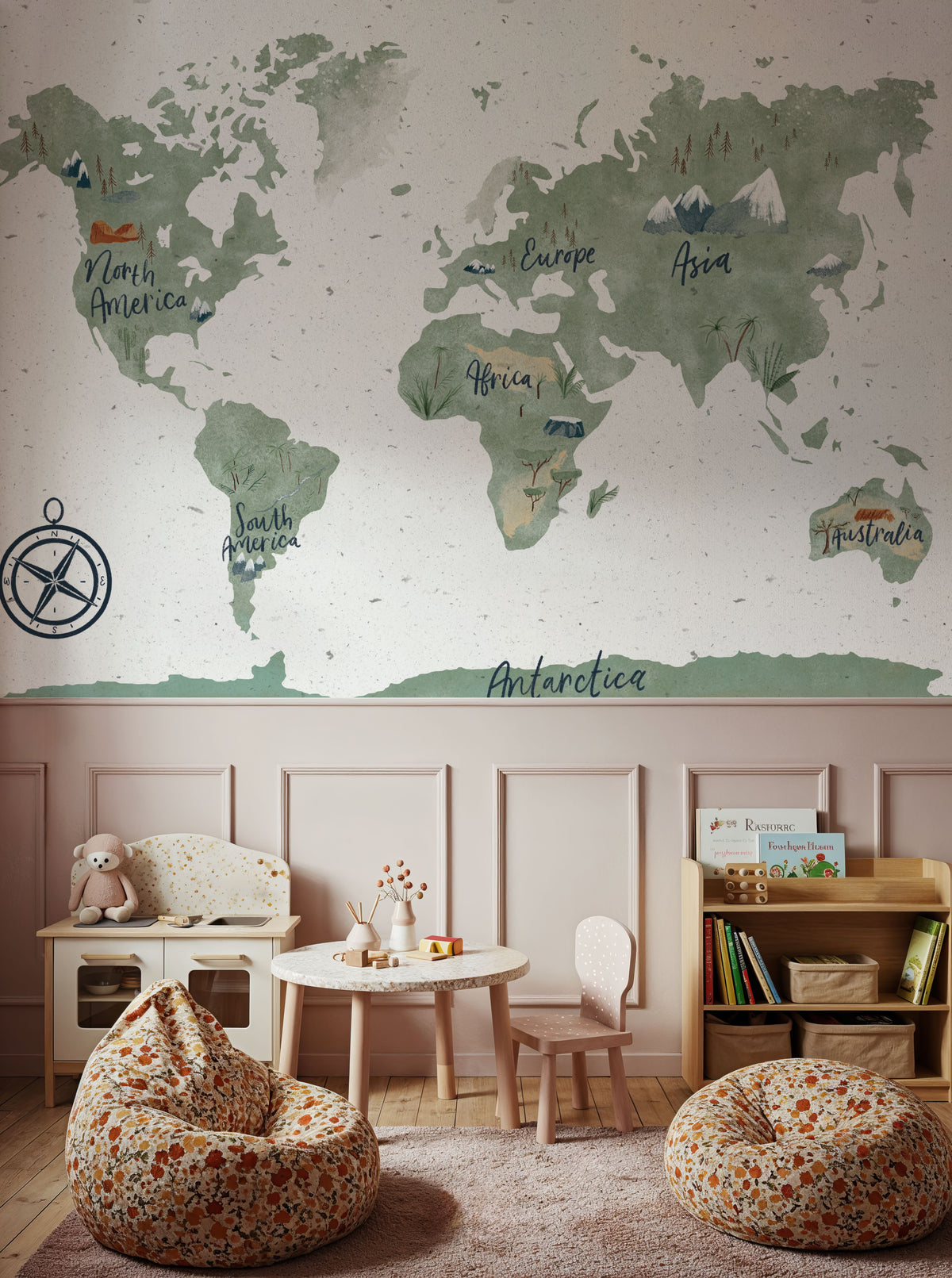 Scandi Map White Mural Wallpaper - room preview 06