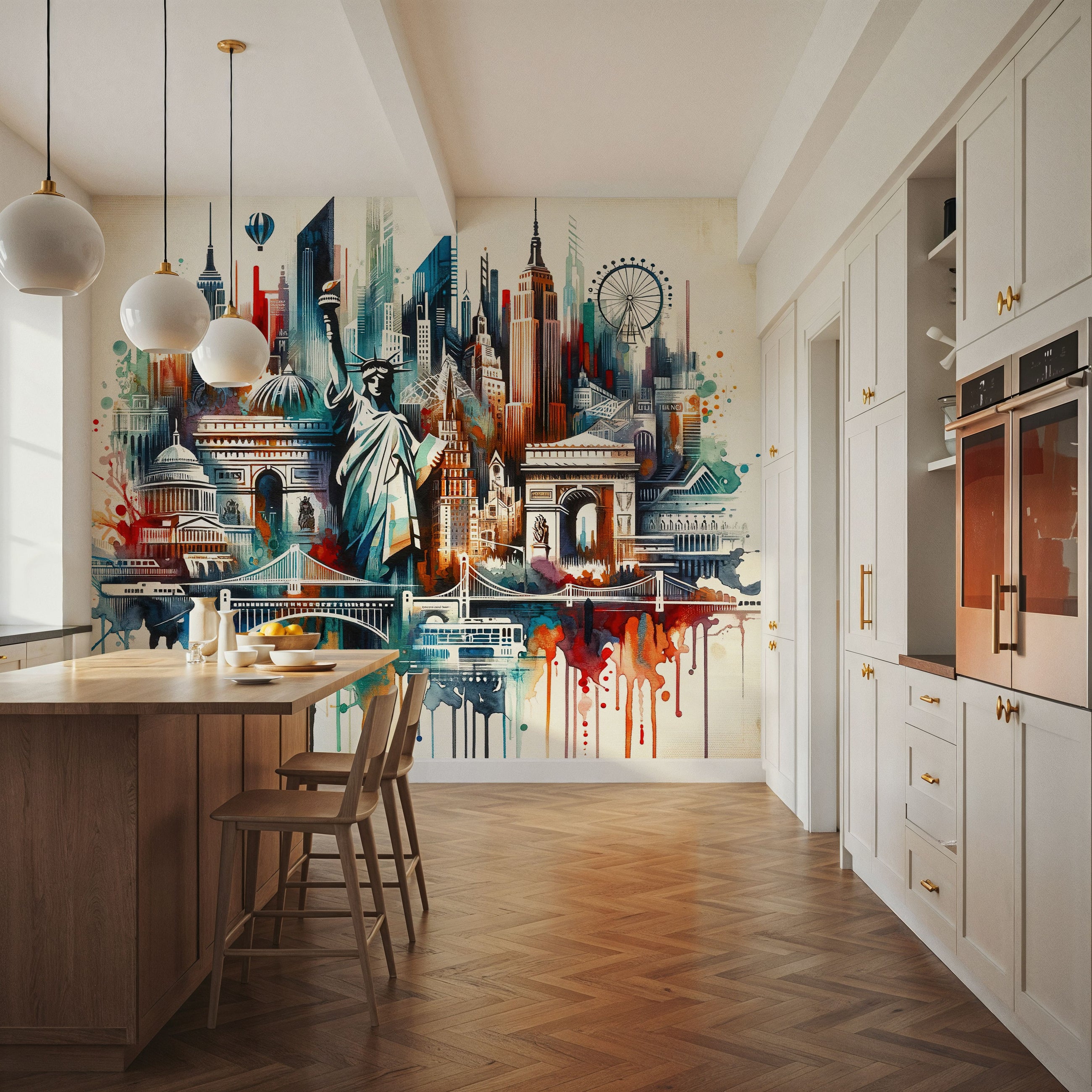 Watercolor New York Mural Wallpaper