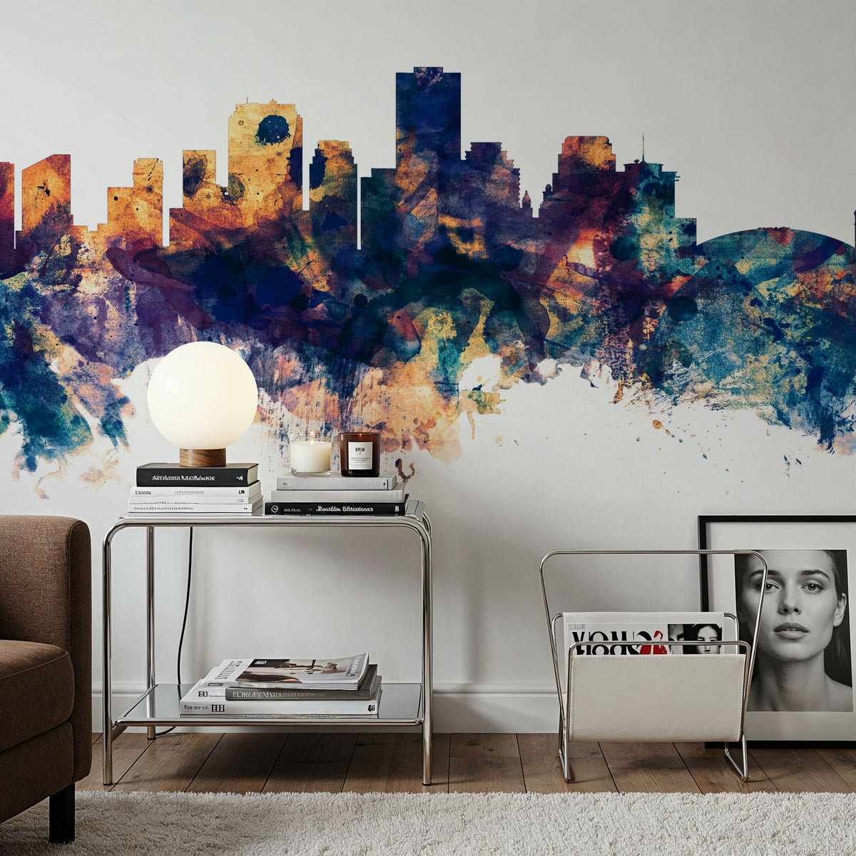 New Orleans Louisiana Skyline Blue & Bronze Mural Wallpaper - room preview 06