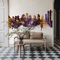 Naples Italy Skyline Purple & Gold Mural Wallpaper - room preview 06