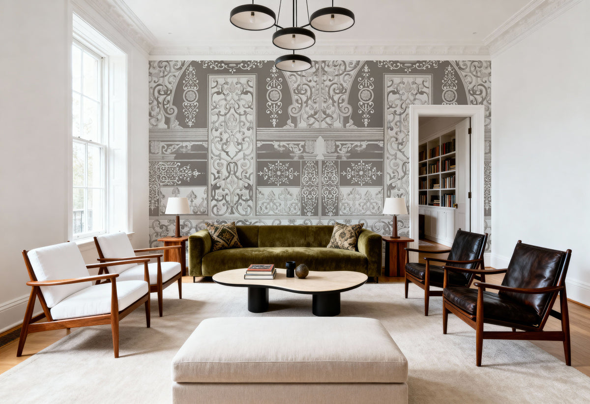German Renaissance, Beige Mural Wallpaper - room preview 06