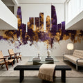 Los Angeles Skyline Purple & Gold Mural Wallpaper - room preview 06