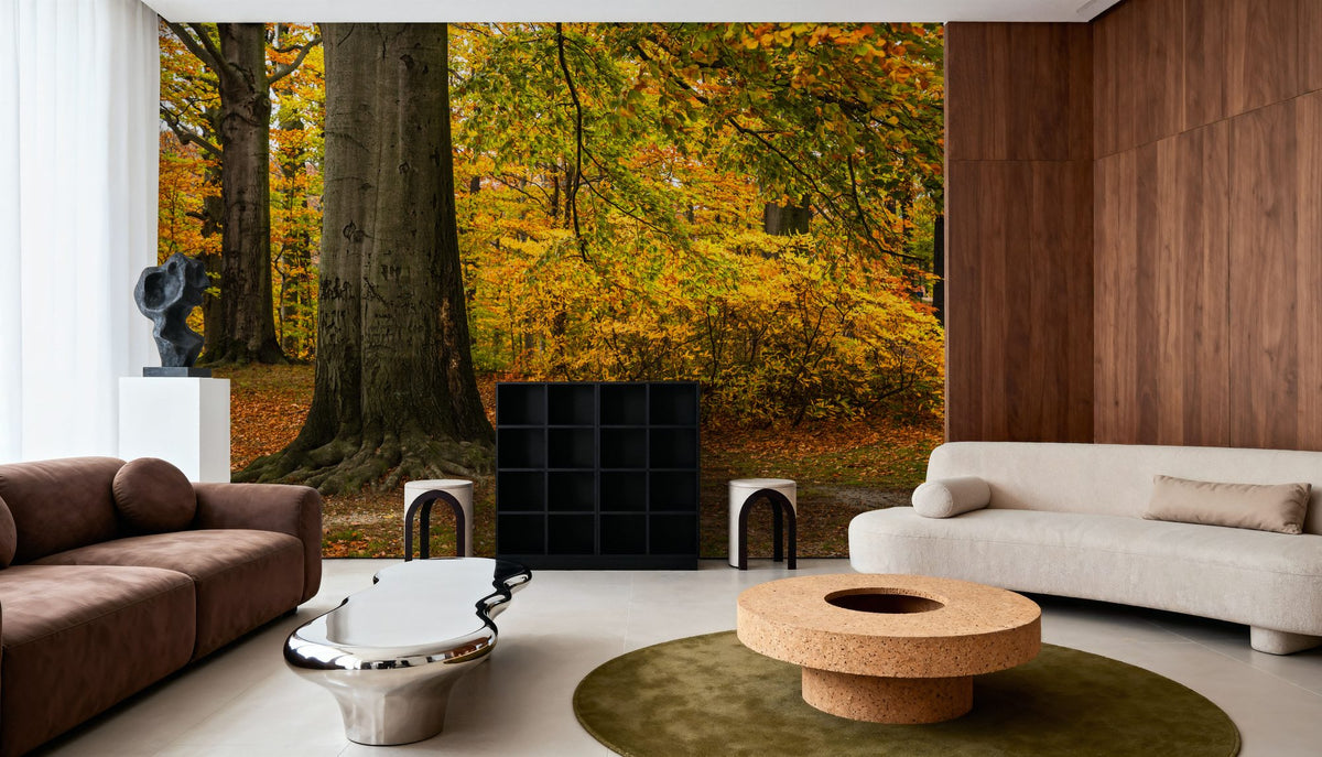 Falling Yellow Autumn Leaves Mural Wallpaper - room preview 06