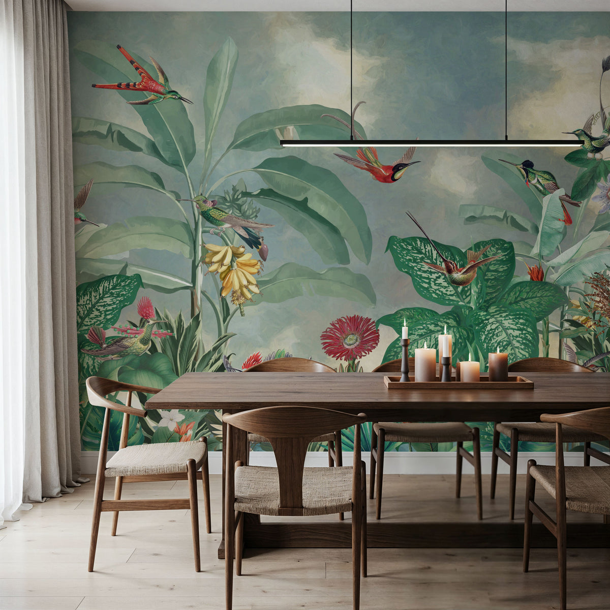 Birds of Paradise Green Mural Wallpaper - room preview 06