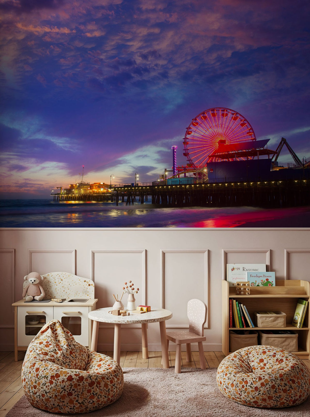 Santa Monica Pier Sunset Cloudy Mural Wallpaper - room preview 06