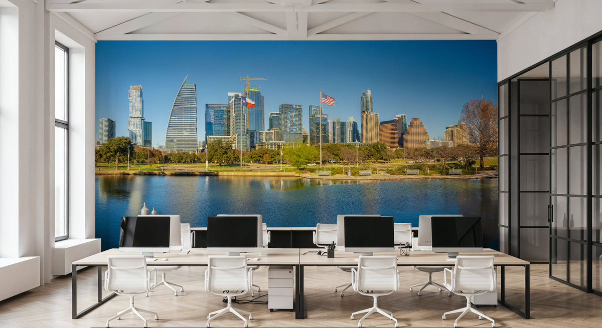 Urban Waterfront Mural Wallpaper - Blue Tone - room preview 06