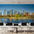 Urban Waterfront Mural Wallpaper - Blue Tone - room preview 06