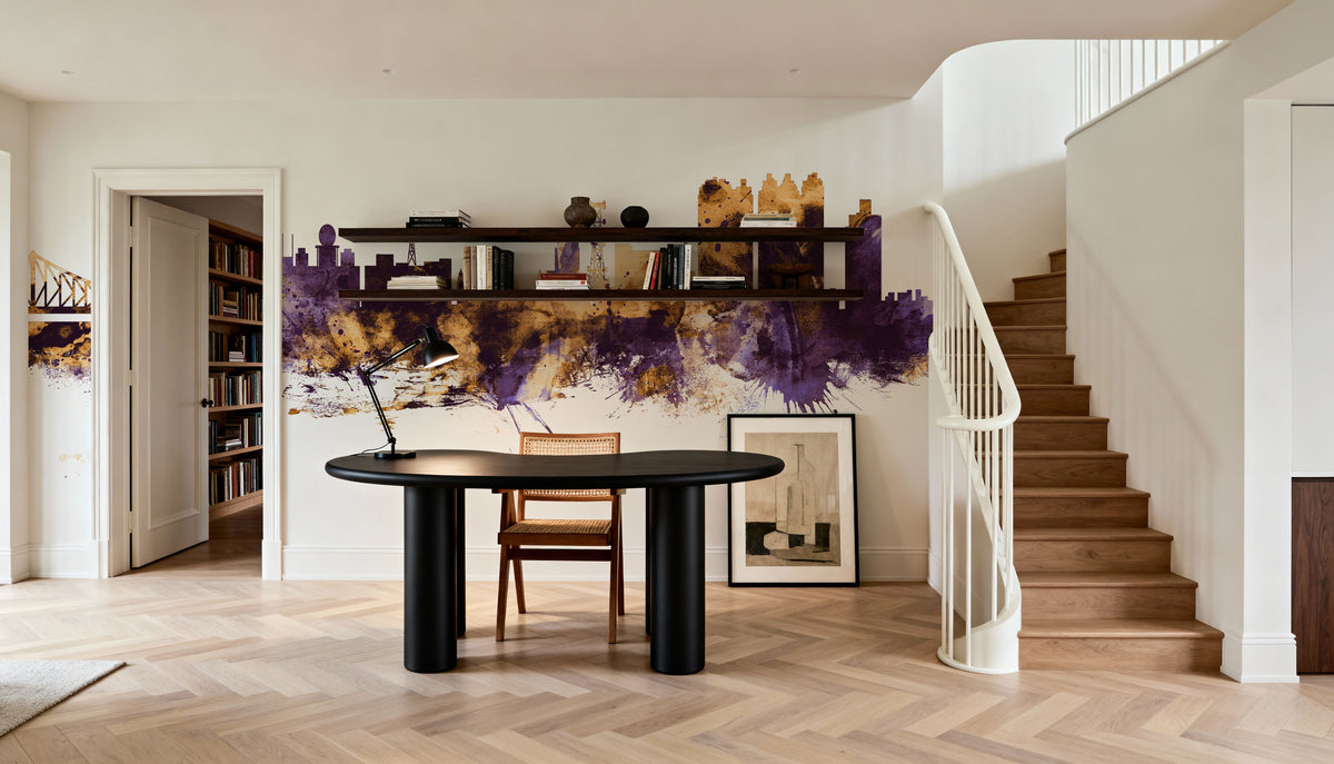 Kolkata (Calcutta) India Skyline Purple & Gold Mural Wallpaper - room preview 06