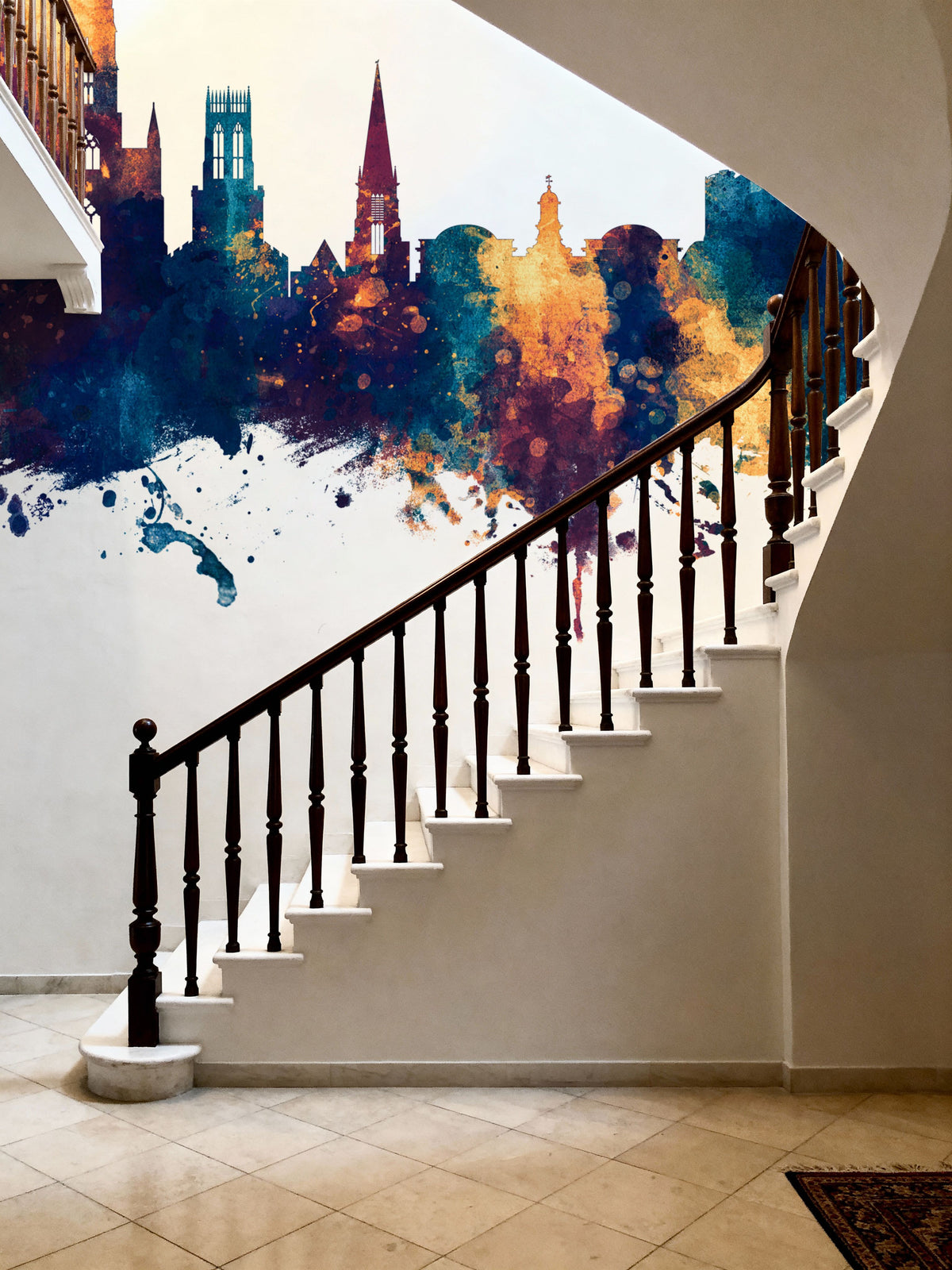 York England Skyline Blue & Bronze Mural Wallpaper - room preview 06