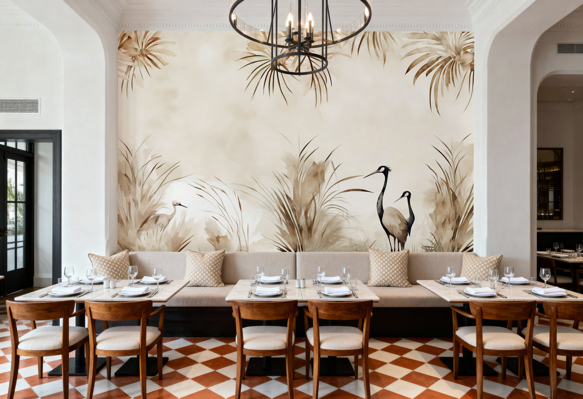 Cranes in a Field Yellow Mural Wallpaper - room preview 06