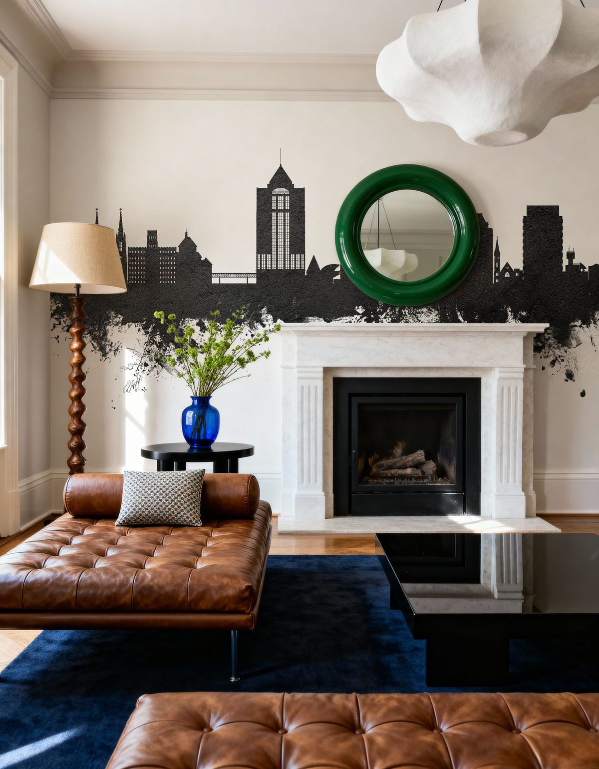 Roanoke Virginia Skyline Black & White Mural Wallpaper - room preview 06