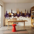 Lubeck Germany Skyline Purple & Gold Mural Wallpaper - room preview 06