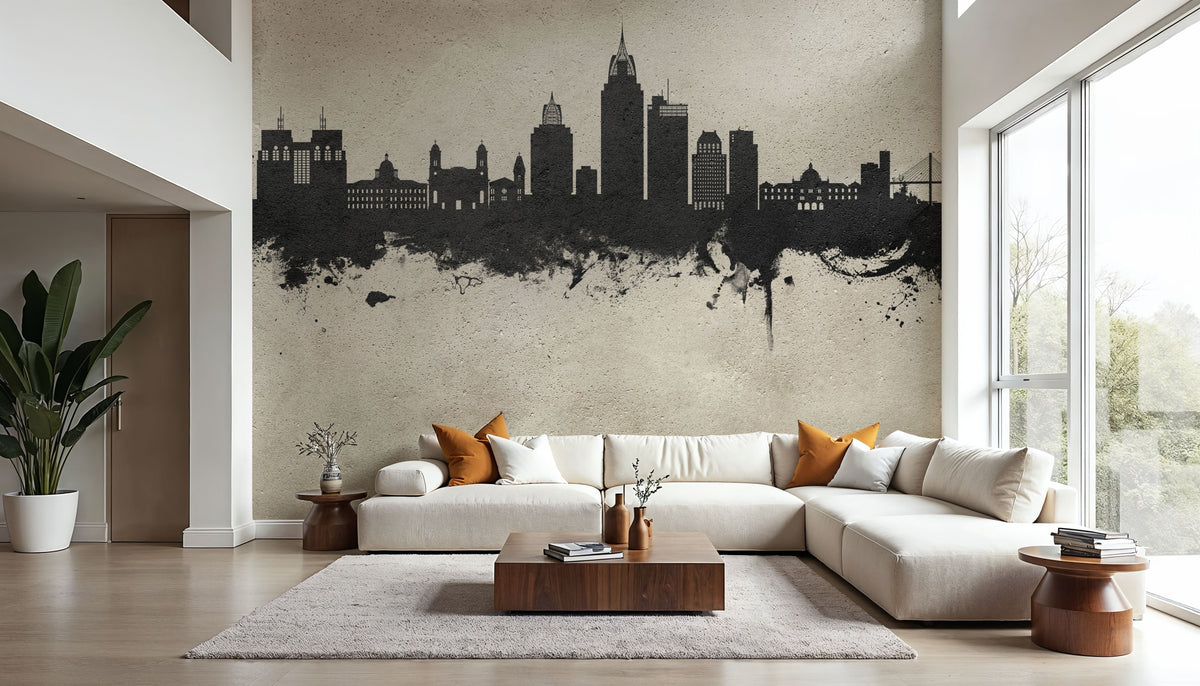 Mobile Alabama Skyline Concrete Mural Wallpaper - room preview 06