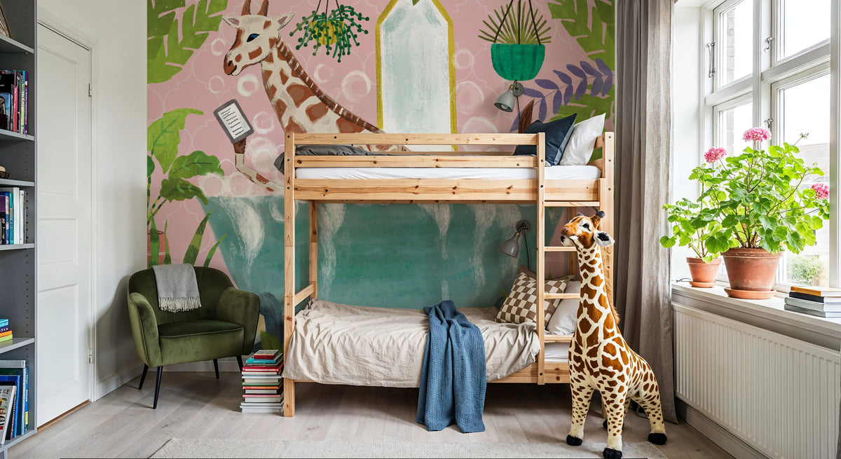 Giraffe in Tub Mural Wallpaper - room preview 06