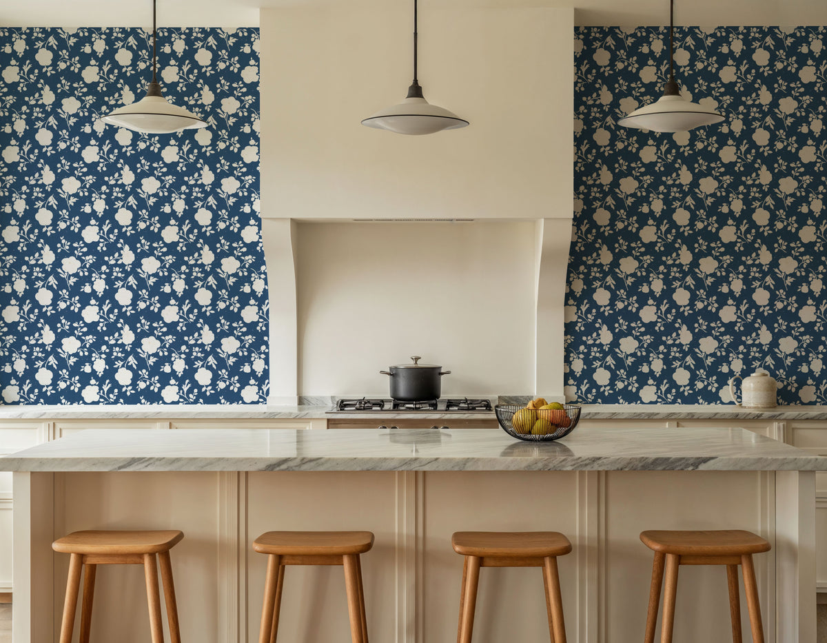 Country Flowery Blue Mural Wallpaper - room preview 06