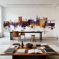 Dundee Scotland Skyline Purple & Gold Mural Wallpaper - room preview 06