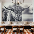 Highland Cow Pastures II Mural Wallpaper - Neutral Tone - room preview 06