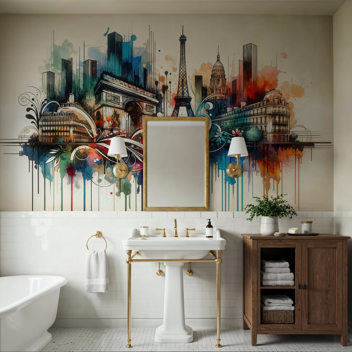 Watercolor Skyline Paris III Mural Wallpaper - room preview 06