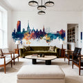 Halmstad Sweden Skyline Blue & Bronze Mural Wallpaper - room preview 06