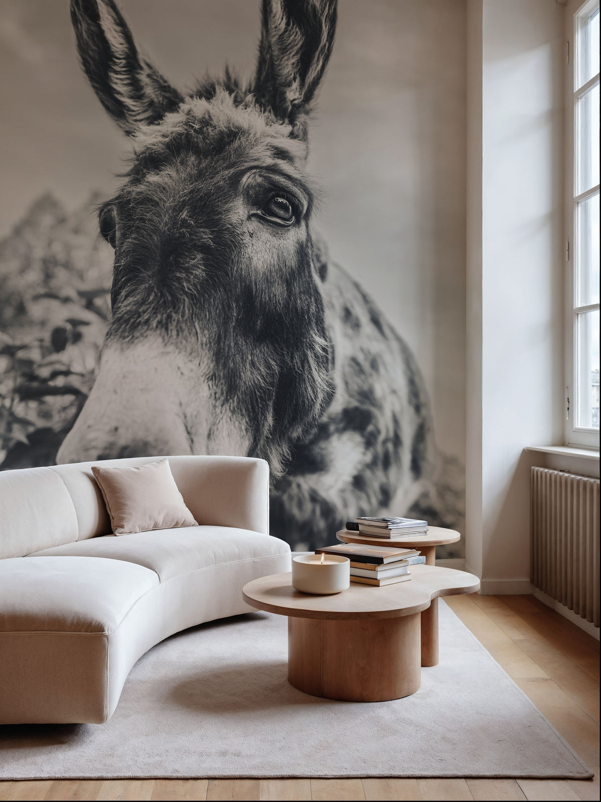 Donkey Pasture BW Mural Wallpaper - room preview 06
