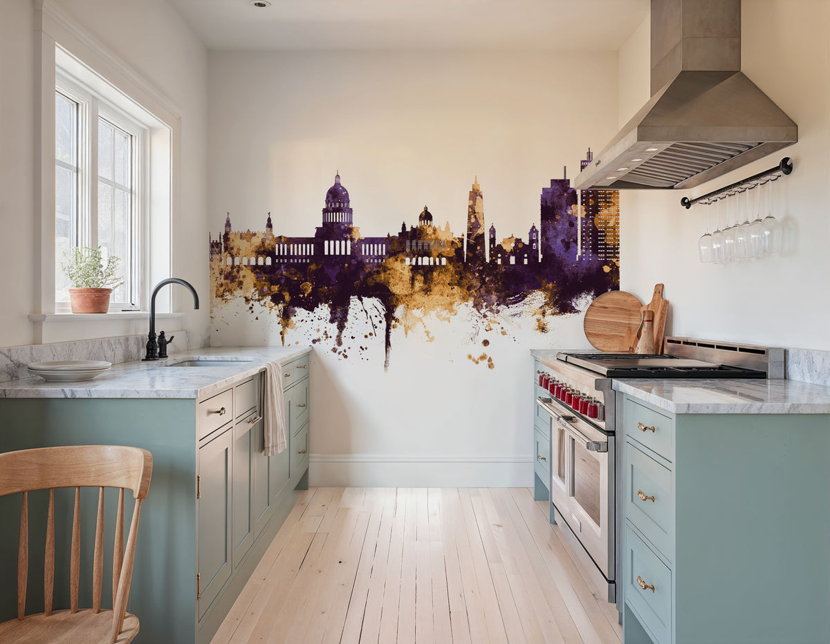 Havana Cuba Skyline Purple & Gold Mural Wallpaper - room preview 06