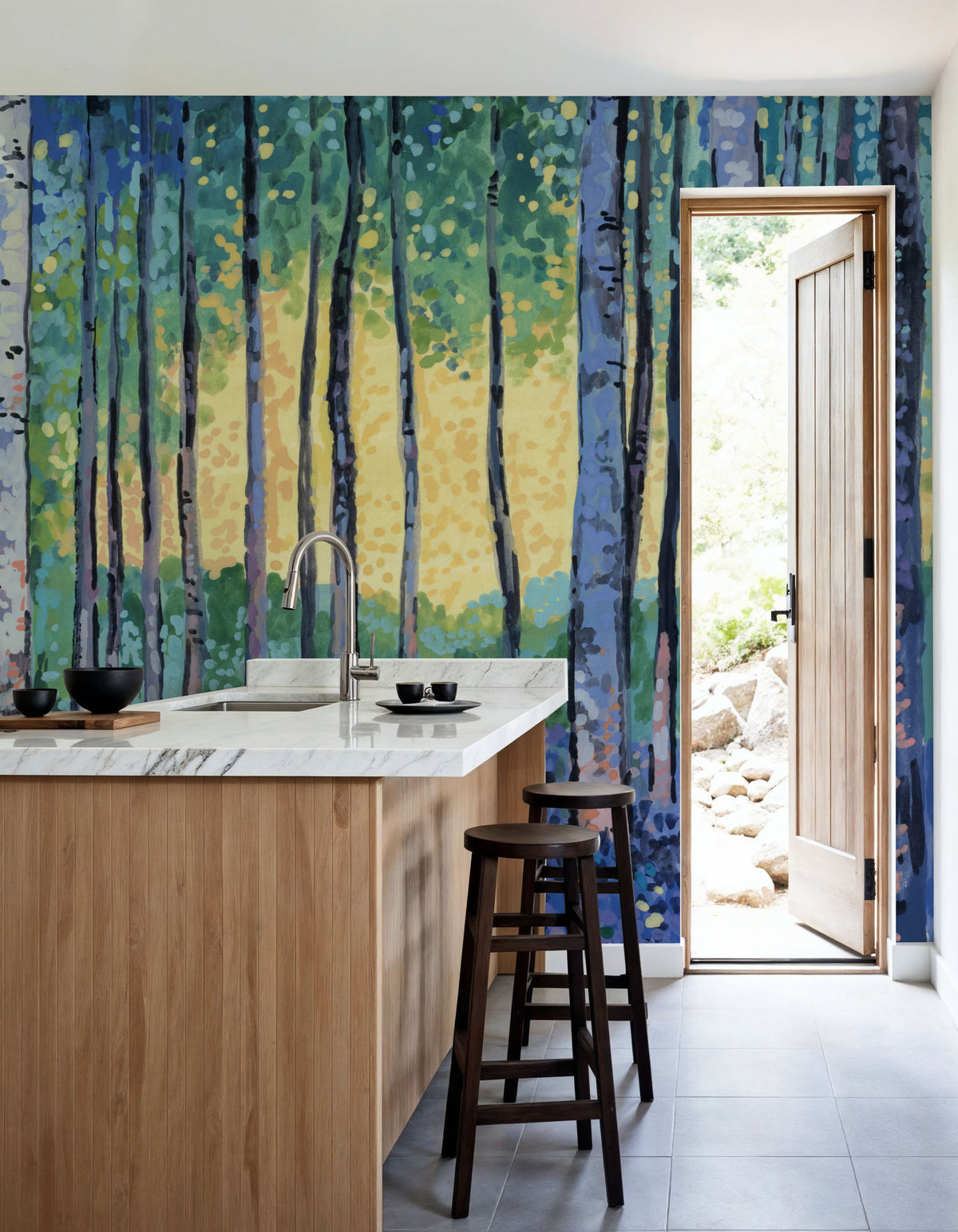 Birch Forest Flower Garden Mural Wallpaper - room preview 06