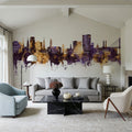 Savannah Georgia Skyline Purple & Gold Mural Wallpaper - room preview 06