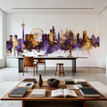 Las Vegas Nevada Skyline Purple & Gold Mural Wallpaper - room preview 06