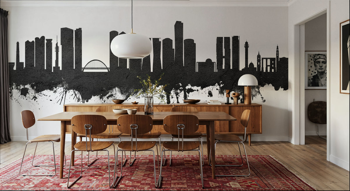 Tel Aviv Skyline Black & White Mural Wallpaper - room preview 06