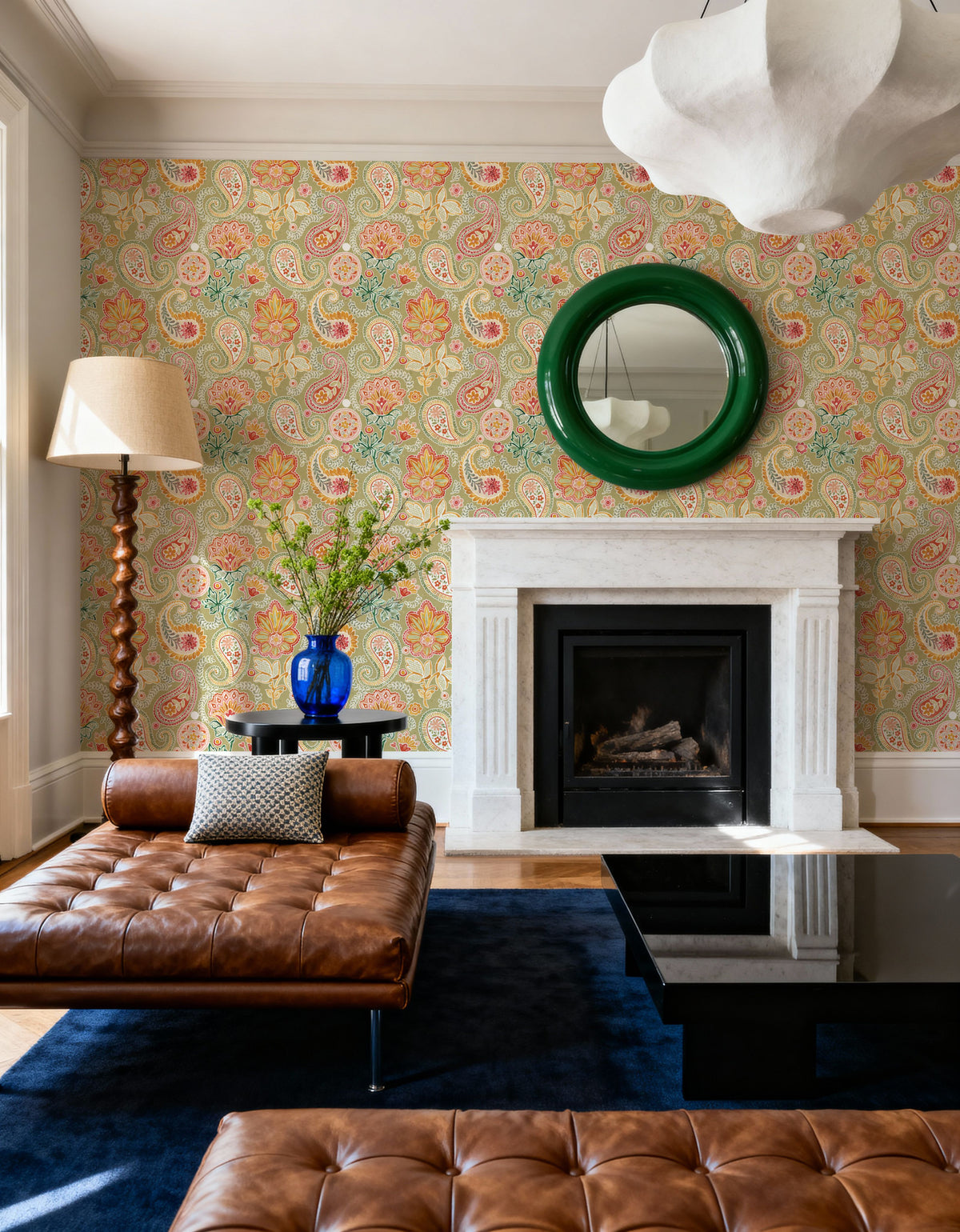 Harvest Paisley Mini Swamp Green Mural Wallpaper - room preview 06