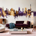 Huddersfield England Skyline Purple & Gold Mural Wallpaper - room preview 06