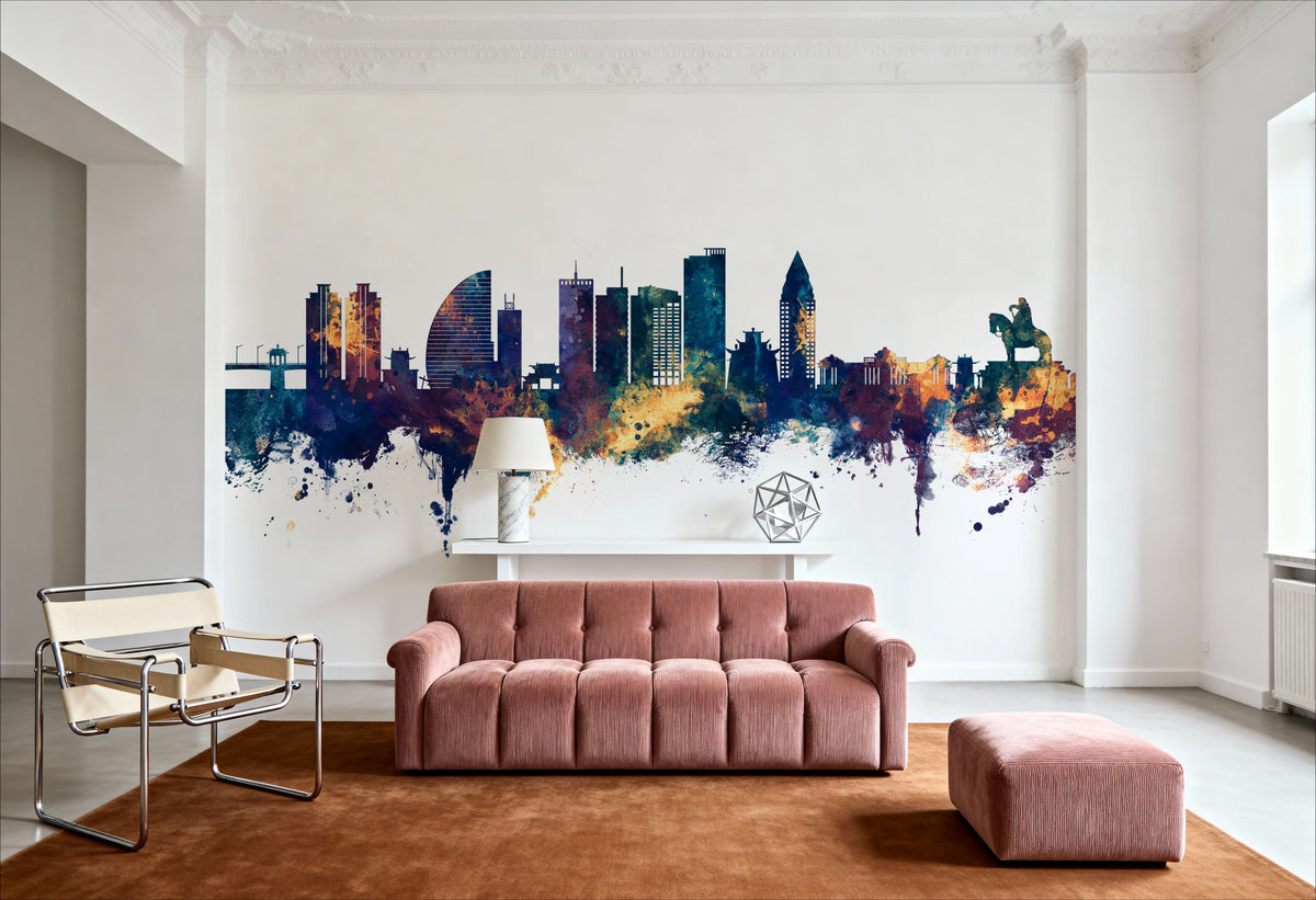 Ulaanbaatar Mongolia Skyline Blue & Bronze Mural Wallpaper - room preview 06
