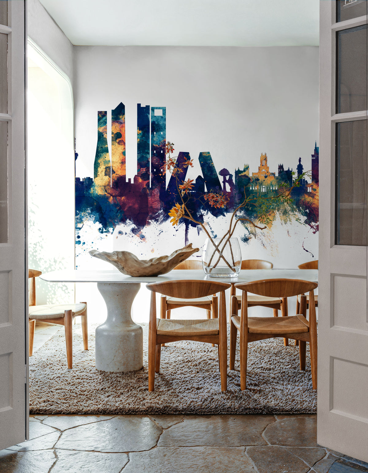 Madrid Skyline Blue & Bronze Mural Wallpaper - room preview 06