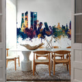 Madrid Skyline Blue & Bronze Mural Wallpaper - room preview 06