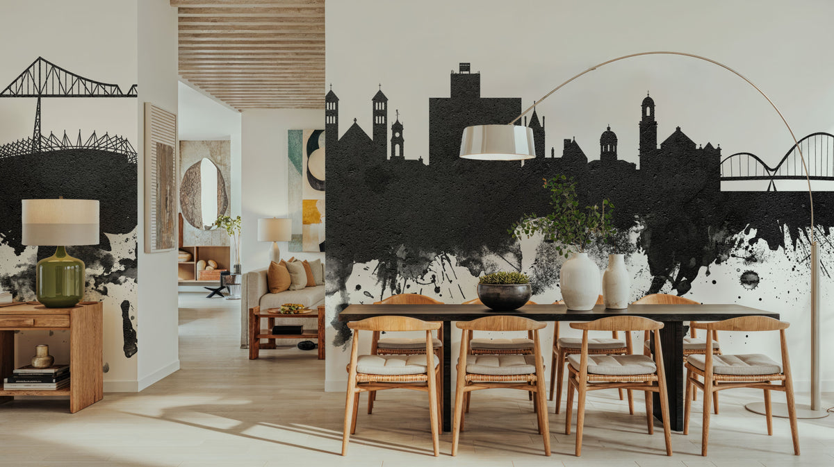 Middlesbrough England Skyline Black & White Mural Wallpaper - room preview 06