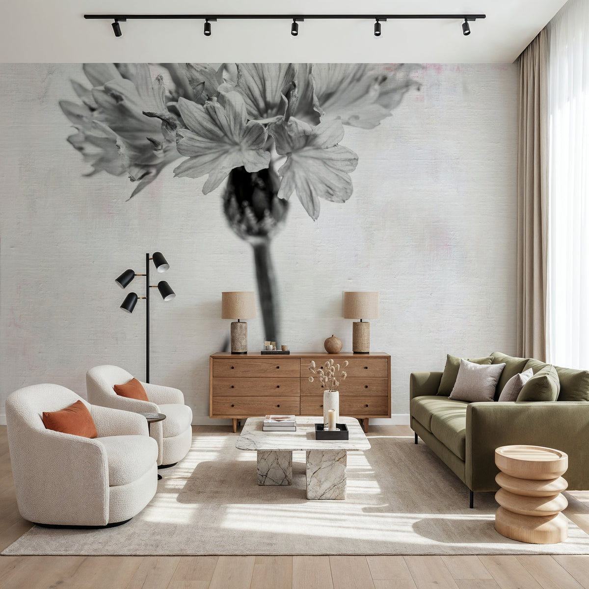 Wonderful Wildflowers VI Neutral Mural Wallpaper - room preview 06