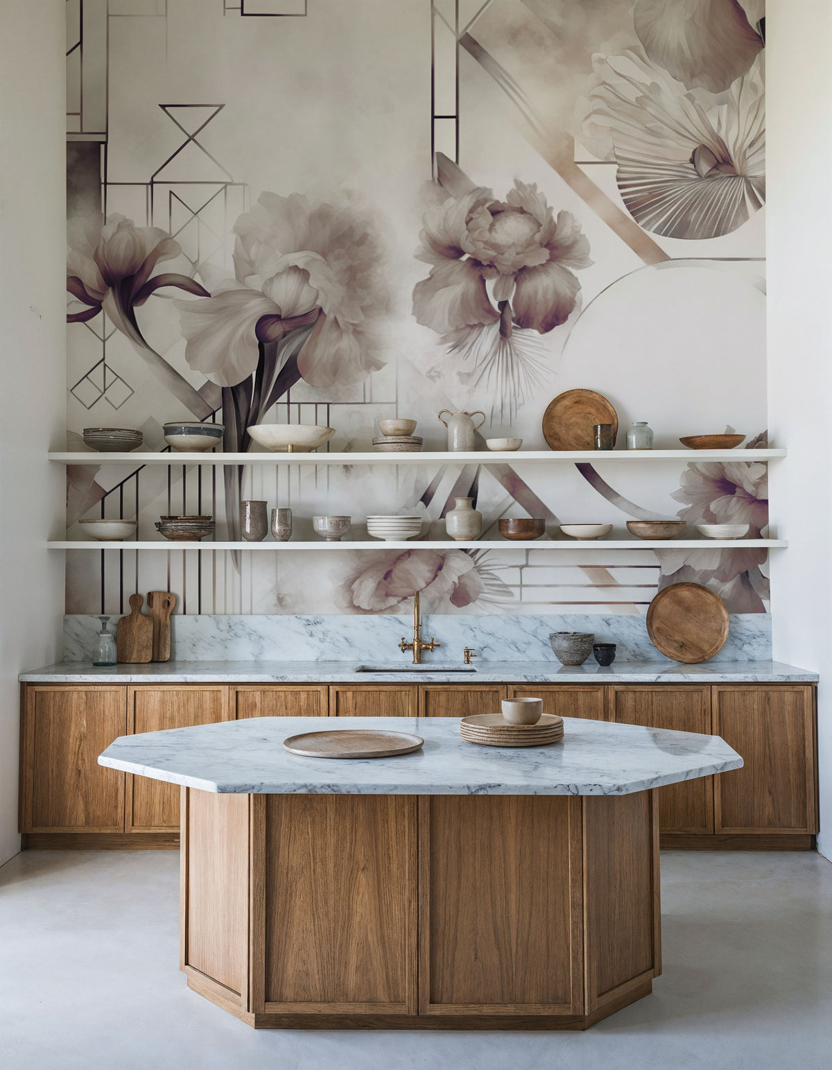 Watercolor Geometry Brown Mural Wallpaper - room preview 06