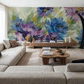 Bold Blue and Lavender Flowers Mural Wallpaper - room preview 06