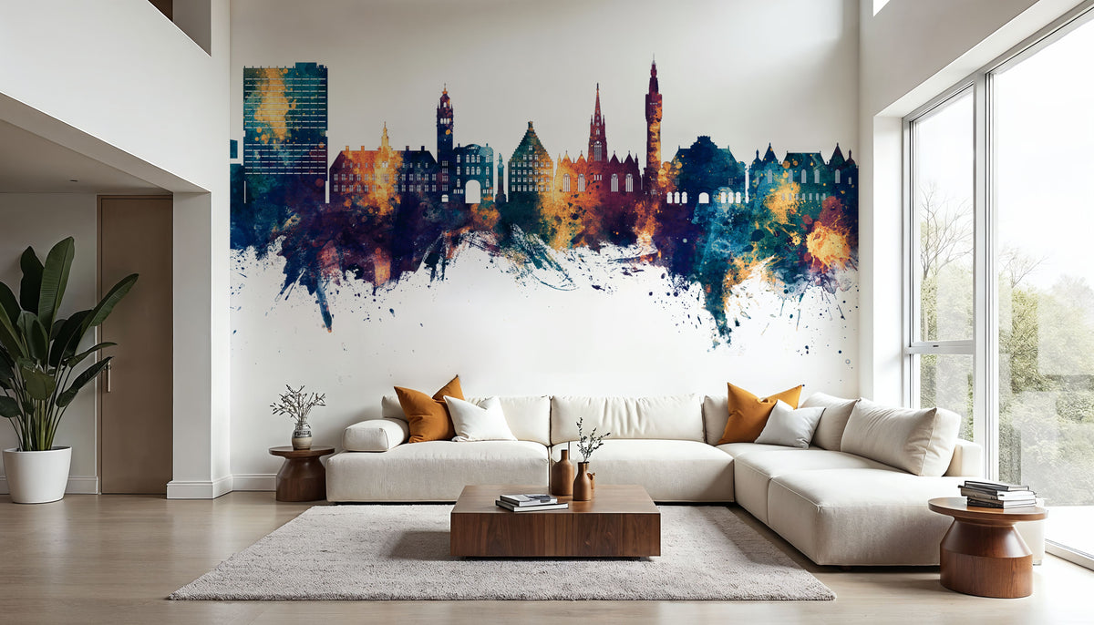 Lille France Skyline Blue & Bronze Mural Wallpaper - room preview 06