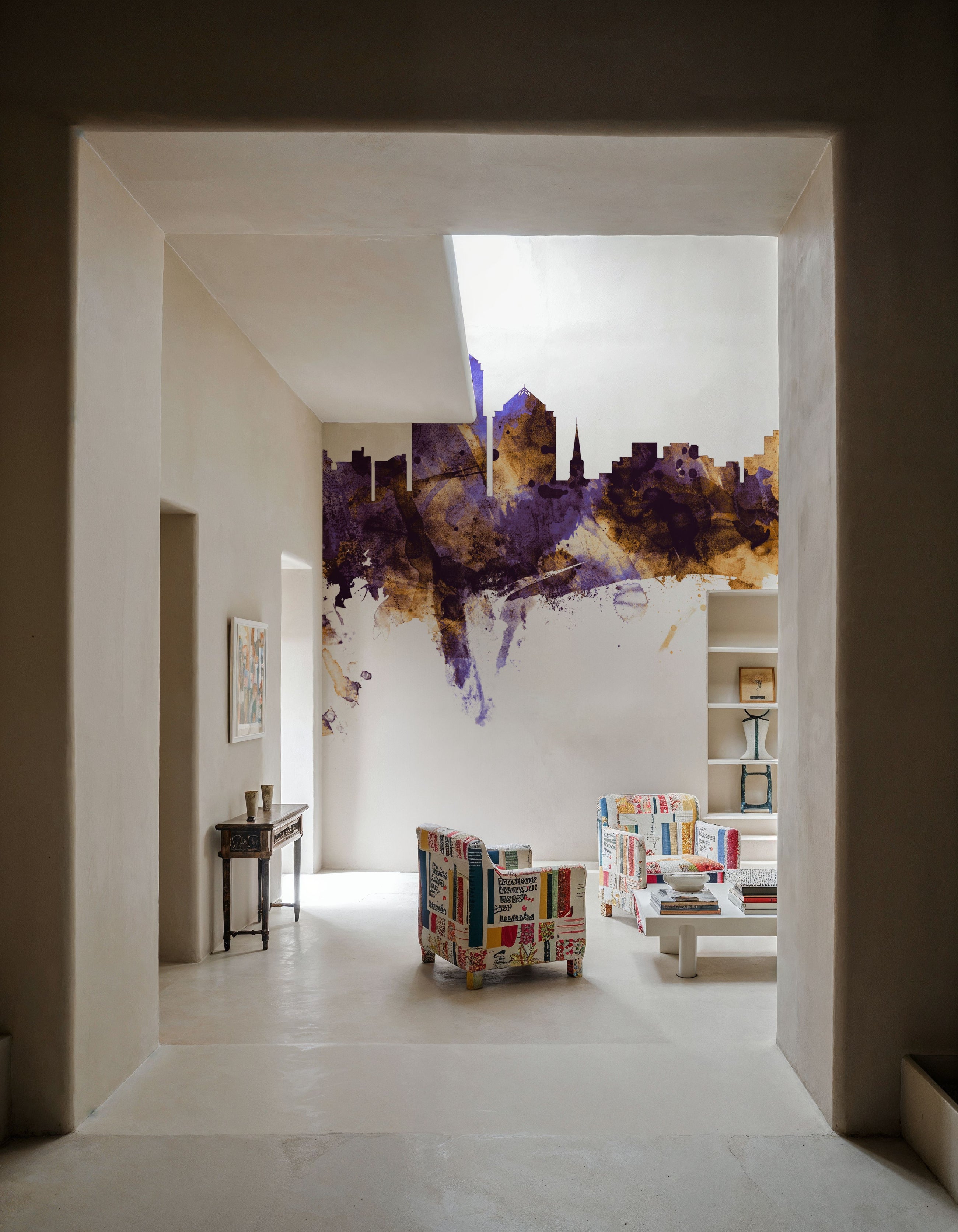 Albuquerque New Mexico Skyline Purple & Gold Mural Wallpaper