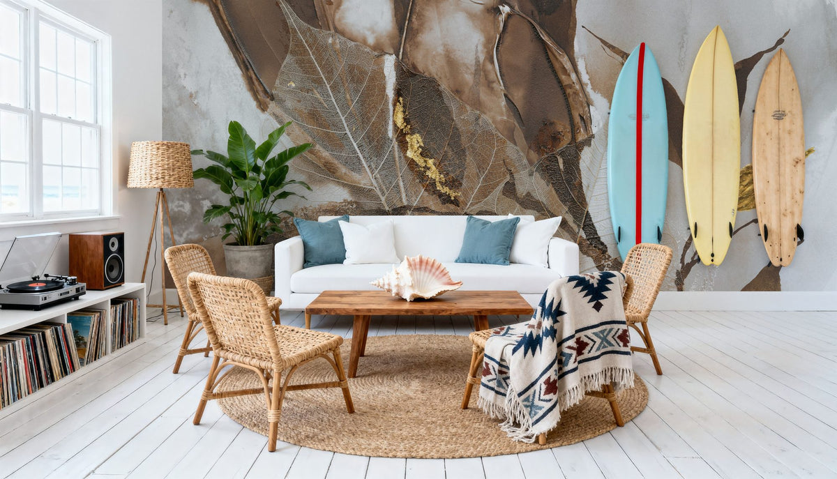 Gilded Leaf Collage II Mural Wallpaper - Warm Tone - room preview 06