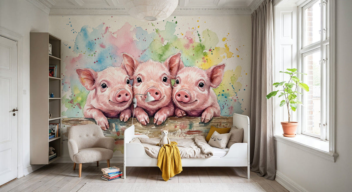 Piglets - Cute Baby Animals Series Mural Wallpaper - room preview 06